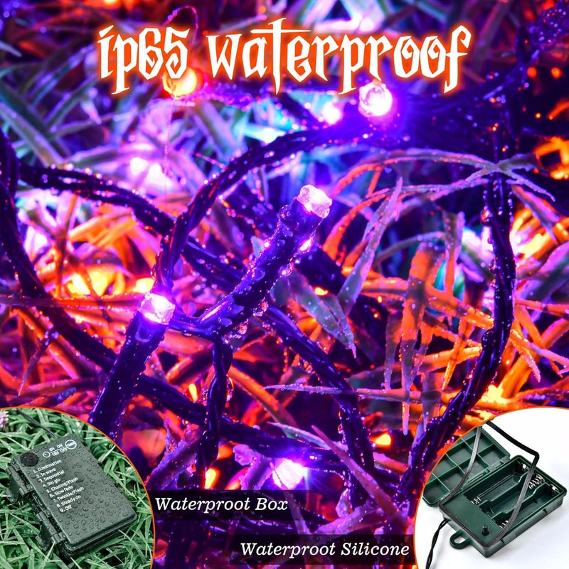FFZZKJ Halloween Lights String Total 100LED Battery Operated Outdoor 8 Modes with Timer 16.4Ft*2, 50LED*2 Waterproof Fairy Lights Indoor for Halloween Decor, Orange&Purple, 2-Pack - Image 4